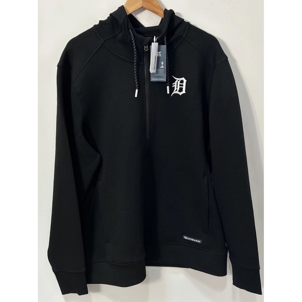 NWT Men's Cutter & Buck Detroit Tigers Roam Eco 1/2 Zip Hooded Pullover Large